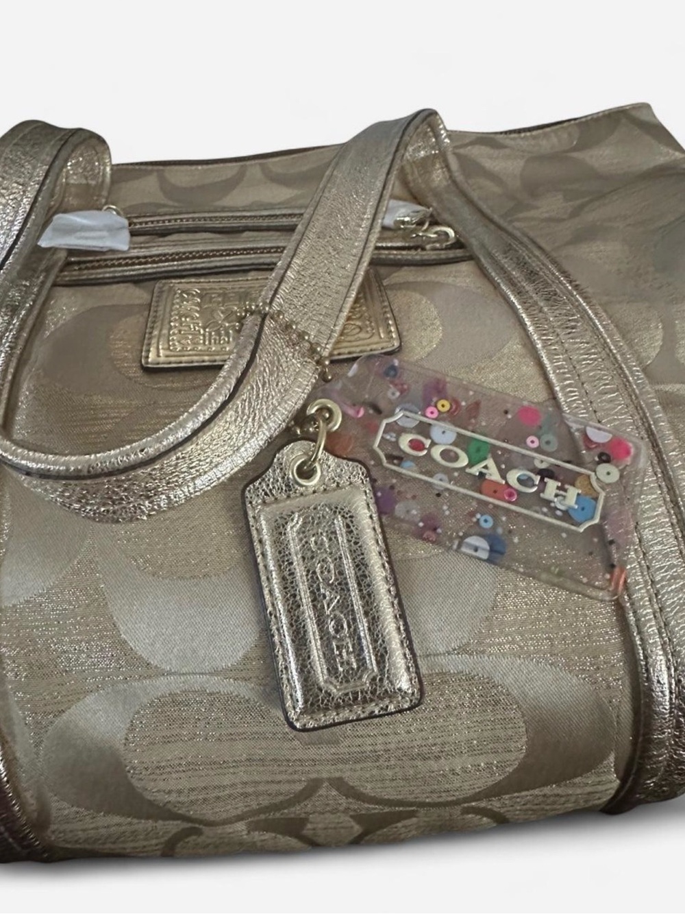Coach Poppy Gold Signature Tote with Metallic Trim NWOT - Picture 2 of 7